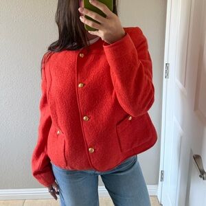 Talbots Vibrant Red Blazer with Gold Accents